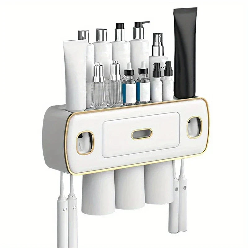 Wall-Mounted Toothbrush and Toothpaste Station